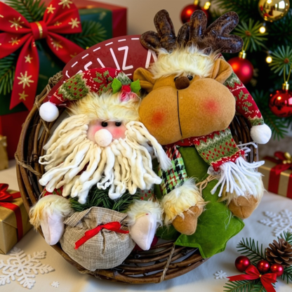 Guirlanda Natal Decorativa Poliéster Papai Noel e Rena, Enfeite Natal Papai Noel 36cm*36cm