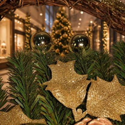 Guirlanda Natalina de Luxo para Porta de Entrada, Elegante para Decoração de Natal 30cm