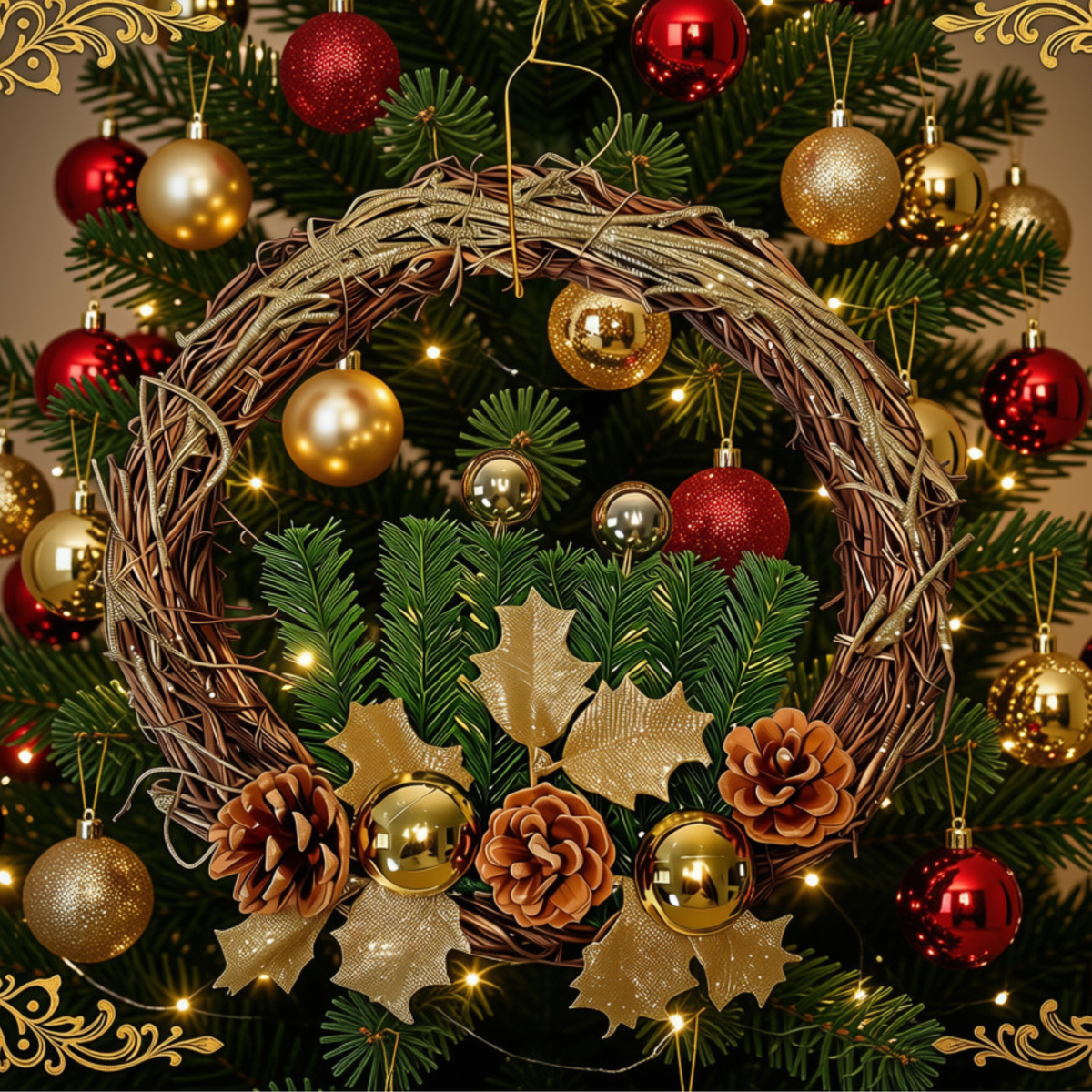 Guirlanda Natalina de Luxo para Porta de Entrada, Elegante para Decoração de Natal 30cm