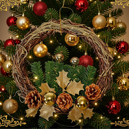 Guirlanda Natalina de Luxo para Porta de Entrada, Elegante para Decoração de Natal 30cm