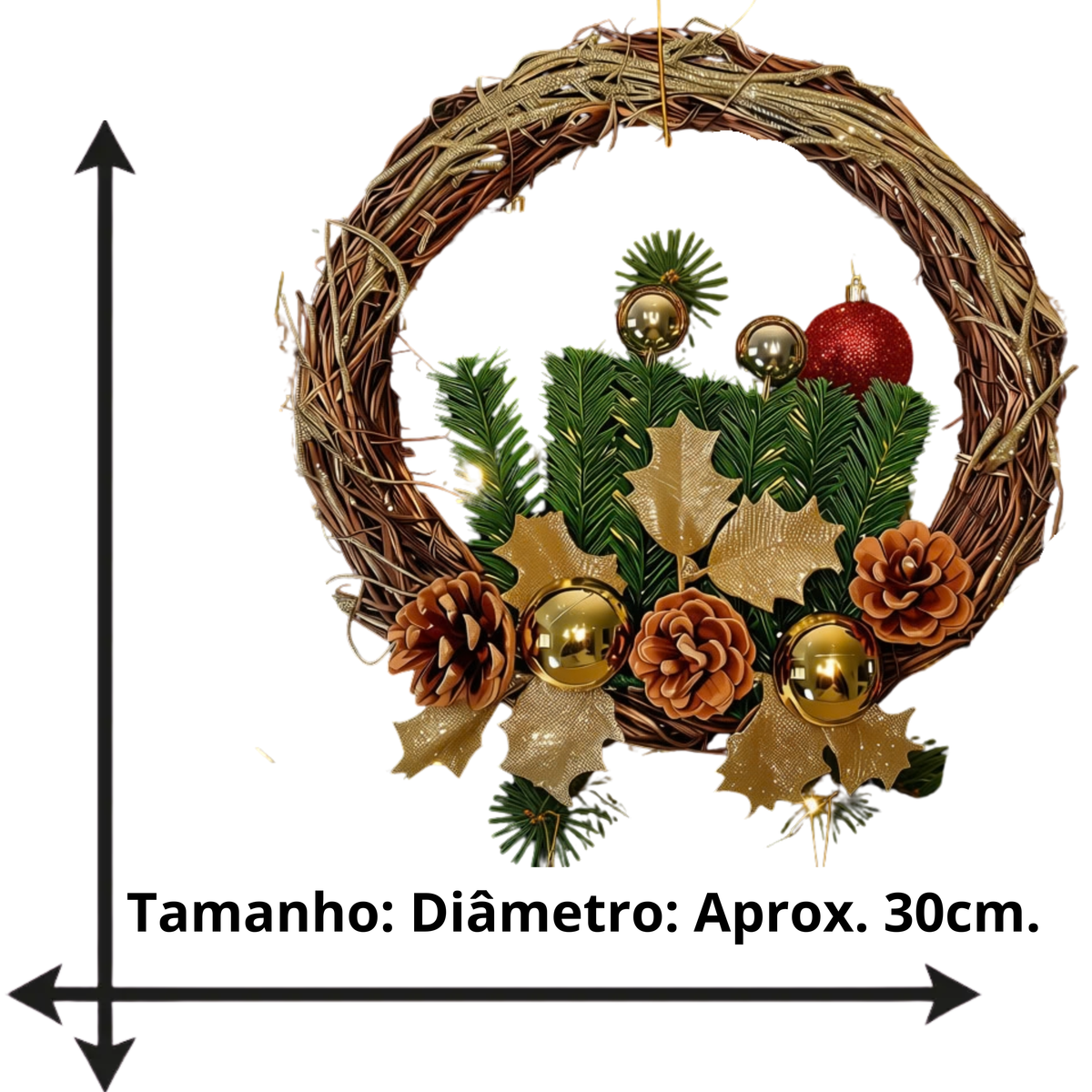 Guirlanda Natalina de Luxo para Porta de Entrada, Elegante para Decoração de Natal 30cm