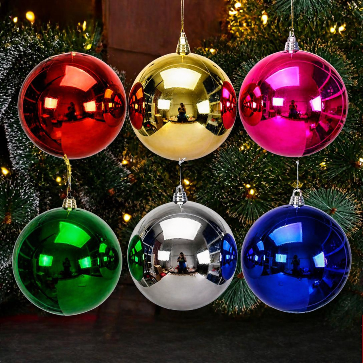 Bolas de Natal Lisas e Brilhantes Acabamento Metalizado/Eletrodepositado Cores Variadas