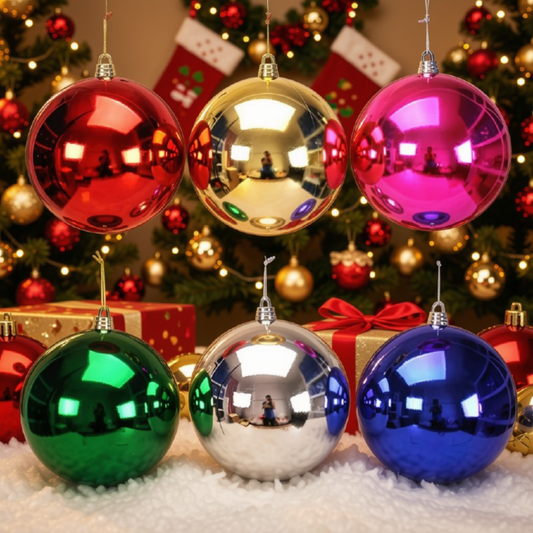 Bolas de Natal Lisas e Brilhantes Acabamento Metalizado/Eletrodepositado Cores Variadas