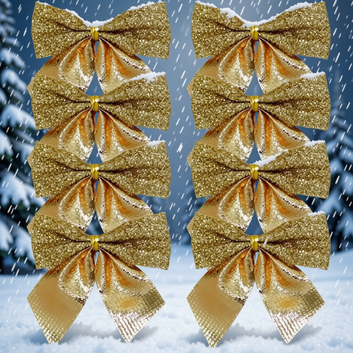 Laço Glitter Dourado Natal, Kit Enfeite Árvore de Natal Laço Lacinho Glitter Dourado