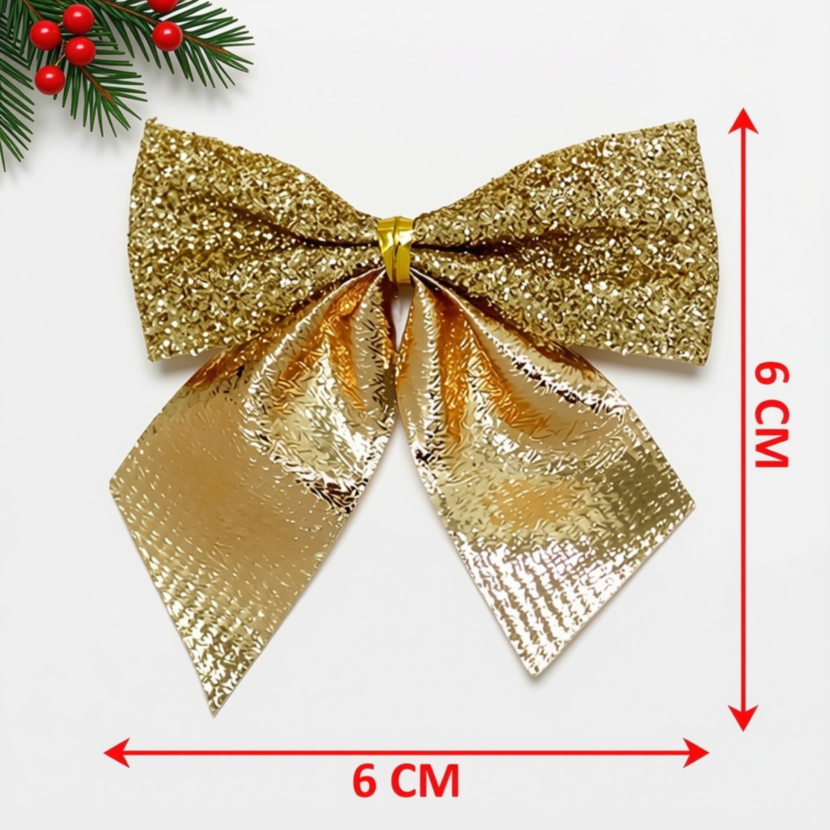 Laço Glitter Dourado Natal, Kit Enfeite Árvore de Natal Laço Lacinho Glitter Dourado