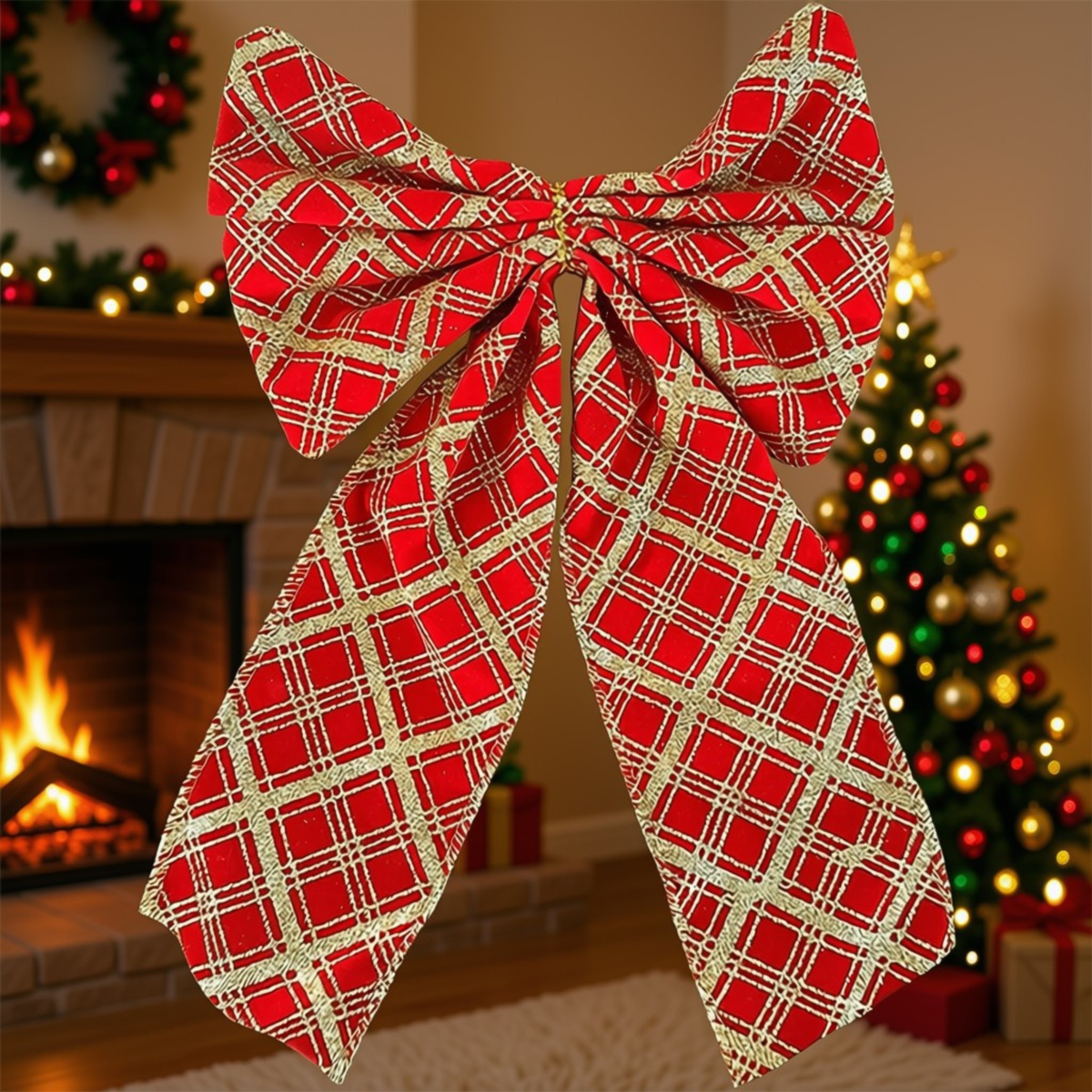 Kit Enfeite Árvore de Natal Laço, Lacinho Glitter Dourado para Decoração de Natal