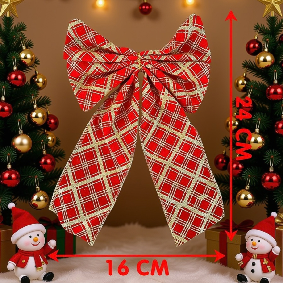 Kit Enfeite Árvore de Natal Laço, Lacinho Glitter Dourado para Decoração de Natal