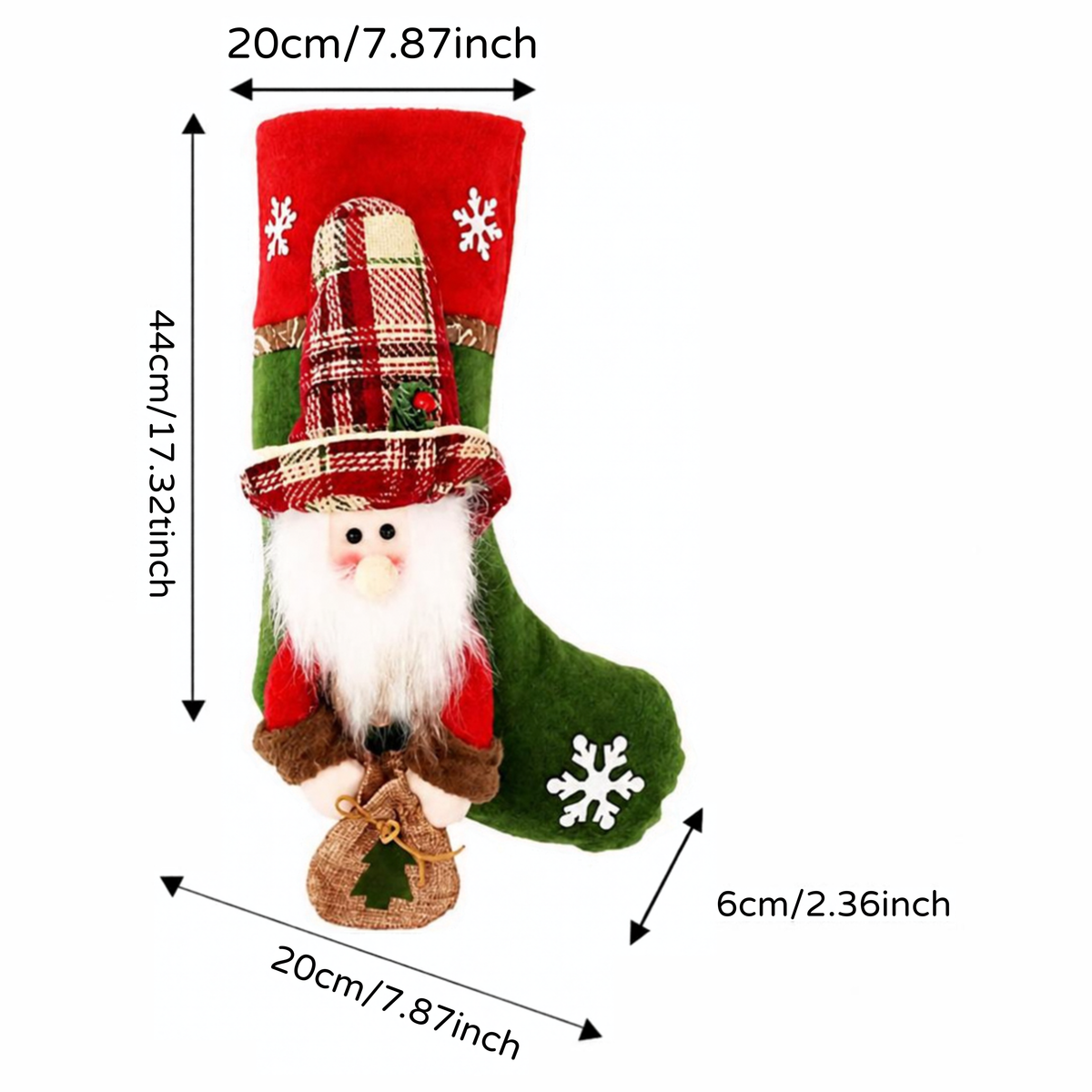 Kit 1 Meias de Natal 3D / Botas Decorativas com Papai Noel, Boneco de Neve e Rena