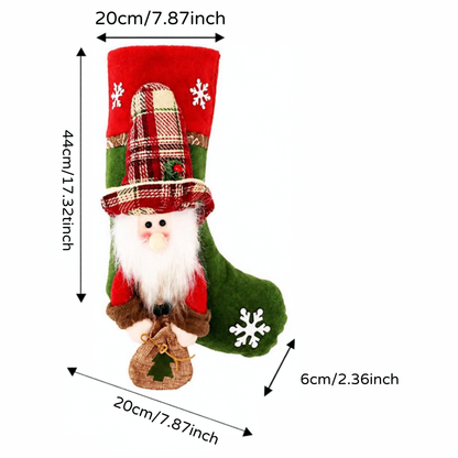 Kit 1 Meias de Natal 3D / Botas Decorativas com Papai Noel, Boneco de Neve e Rena