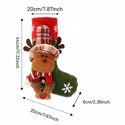 Kit 1 Meias de Natal 3D / Botas Decorativas com Papai Noel, Boneco de Neve e Rena