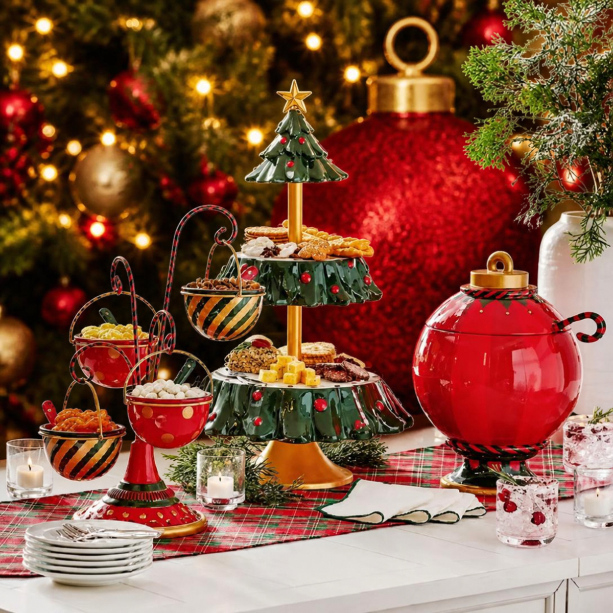 Tigela de Natal decorativa Prato de Frutas de Natal Árvore Mesa de Sobremesa Dispensador de Comida Mesa