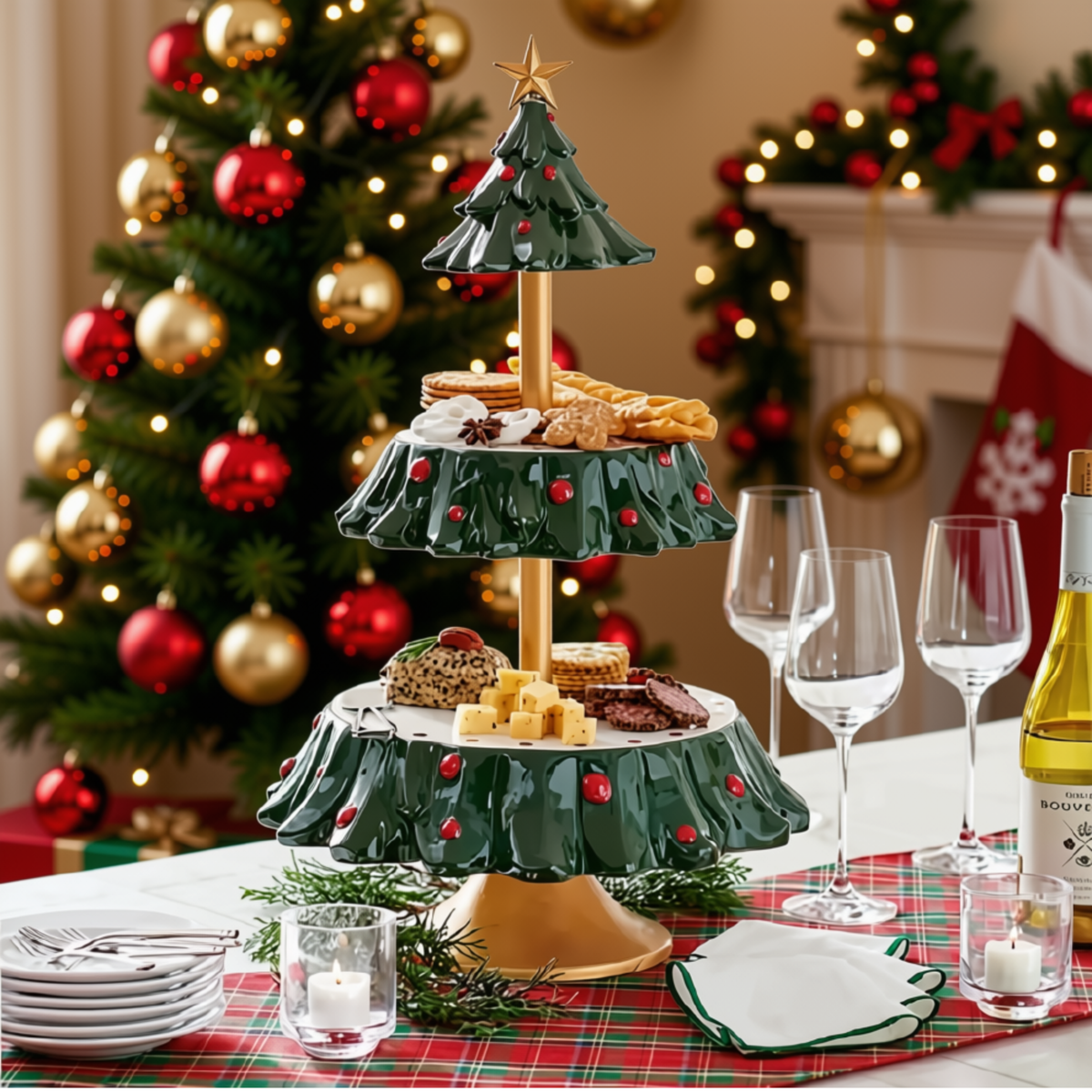 Tigela de Natal decorativa Prato de Frutas de Natal Árvore Mesa de Sobremesa Dispensador de Comida Mesa