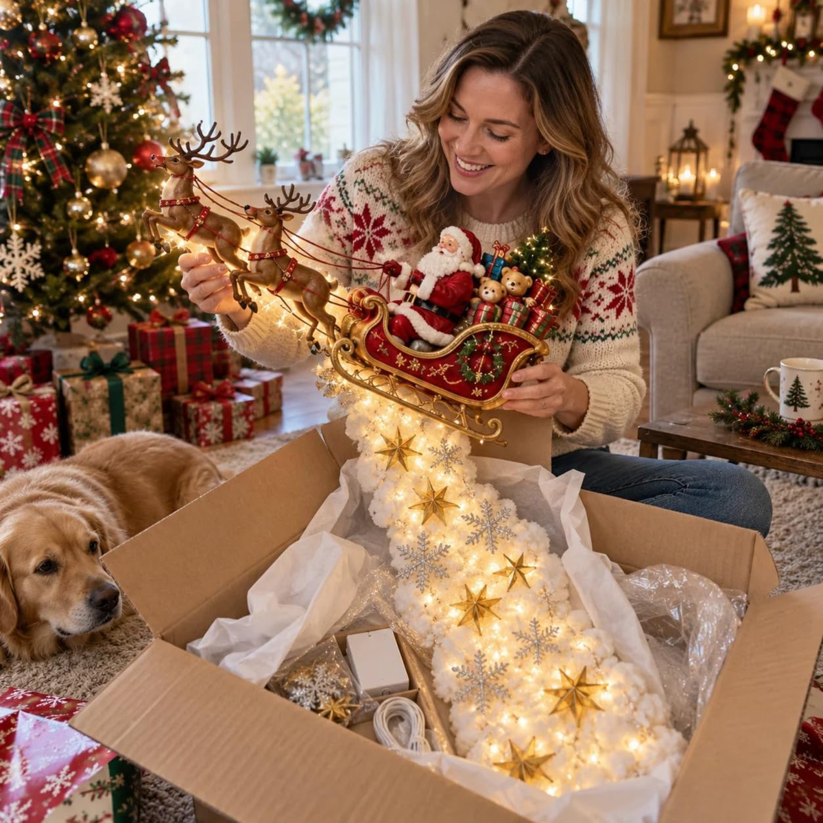Luminária de Parede Caminho Mágico de Natal, Decoração de Parede com Cena Natalina em LED 3D Brilhante