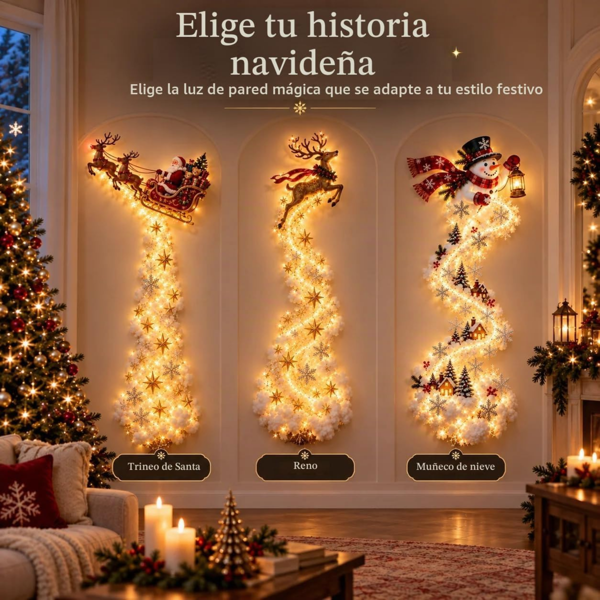 Luminária de Parede Caminho Mágico de Natal, Decoração de Parede com Cena Natalina em LED 3D Brilhante