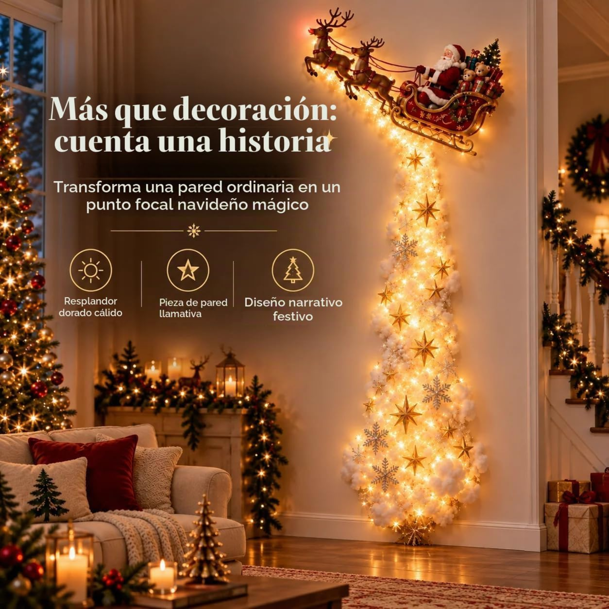 Luminária de Parede Caminho Mágico de Natal, Decoração de Parede com Cena Natalina em LED 3D Brilhante