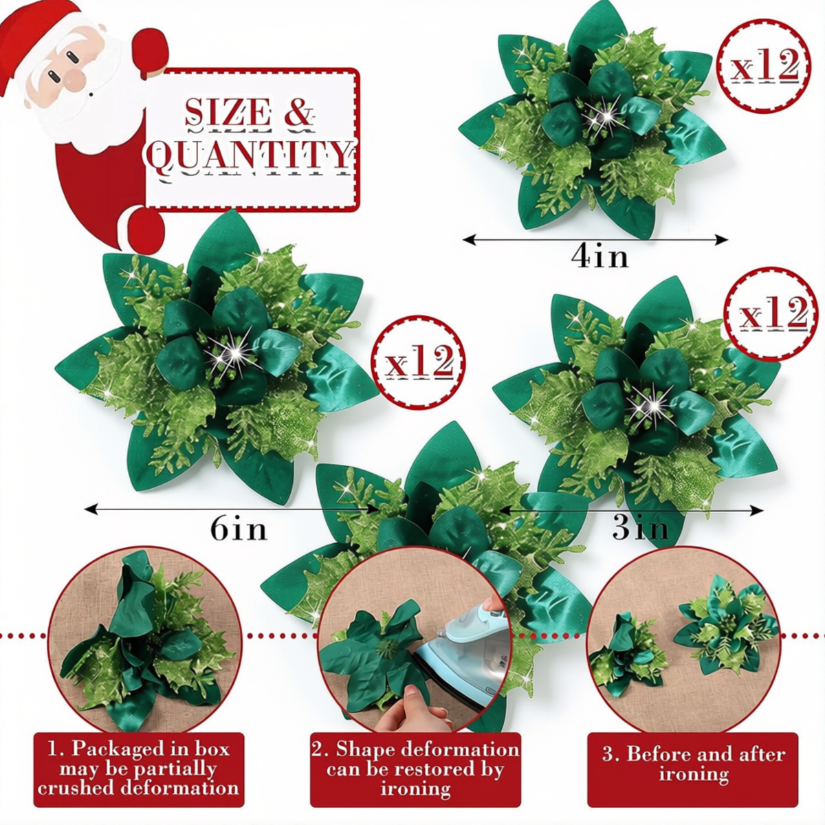 Flor de Poinsétia Artificial Conjunto de 5/10/20 peças Flores para Decoração de Árvore de Natal e Guirlanda