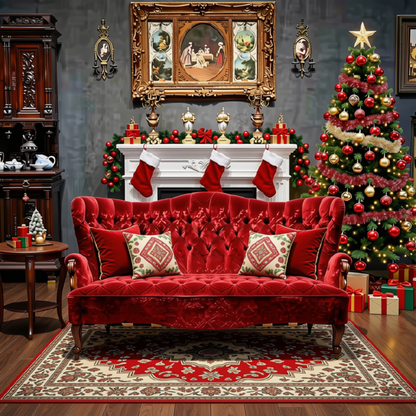 Tronos Clássicos Natalinos Vermelho e Veludo, Trono de Natal Luxo para Shopping Center