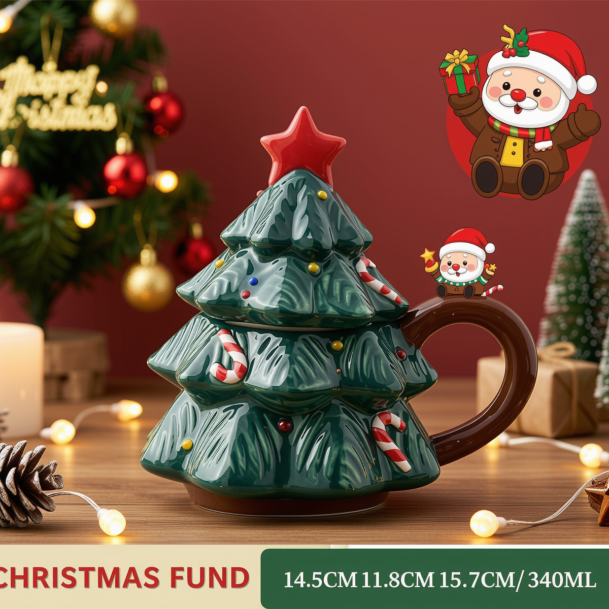 Caneca de Árvore Capacidade: 301ml*400ml Natal de Cerâmica Festiva Fácil de Limpar Xícara de Café de Natal