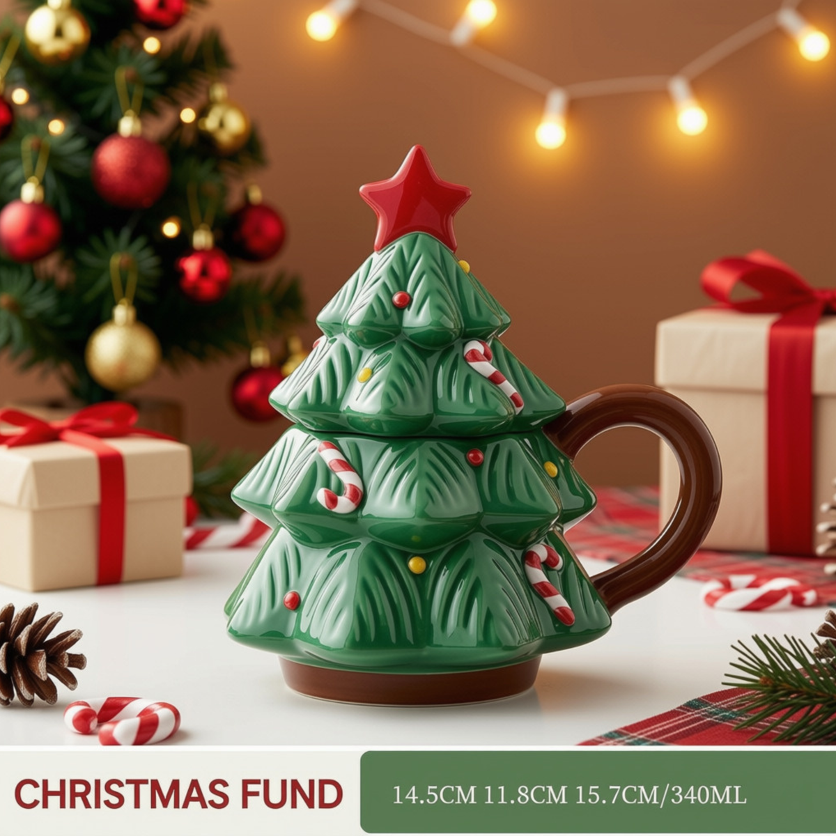 Caneca de Árvore Capacidade: 301ml*400ml Natal de Cerâmica Festiva Fácil de Limpar Xícara de Café de Natal