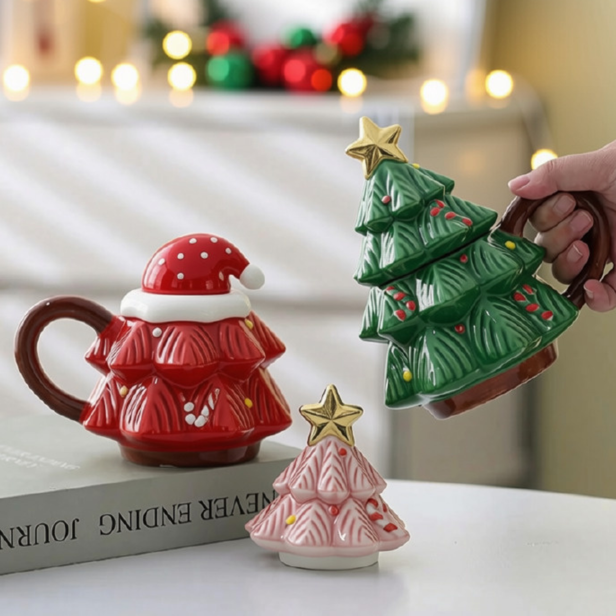 Caneca de Árvore Capacidade: 301ml*400ml Natal de Cerâmica Festiva Fácil de Limpar Xícara de Café de Natal