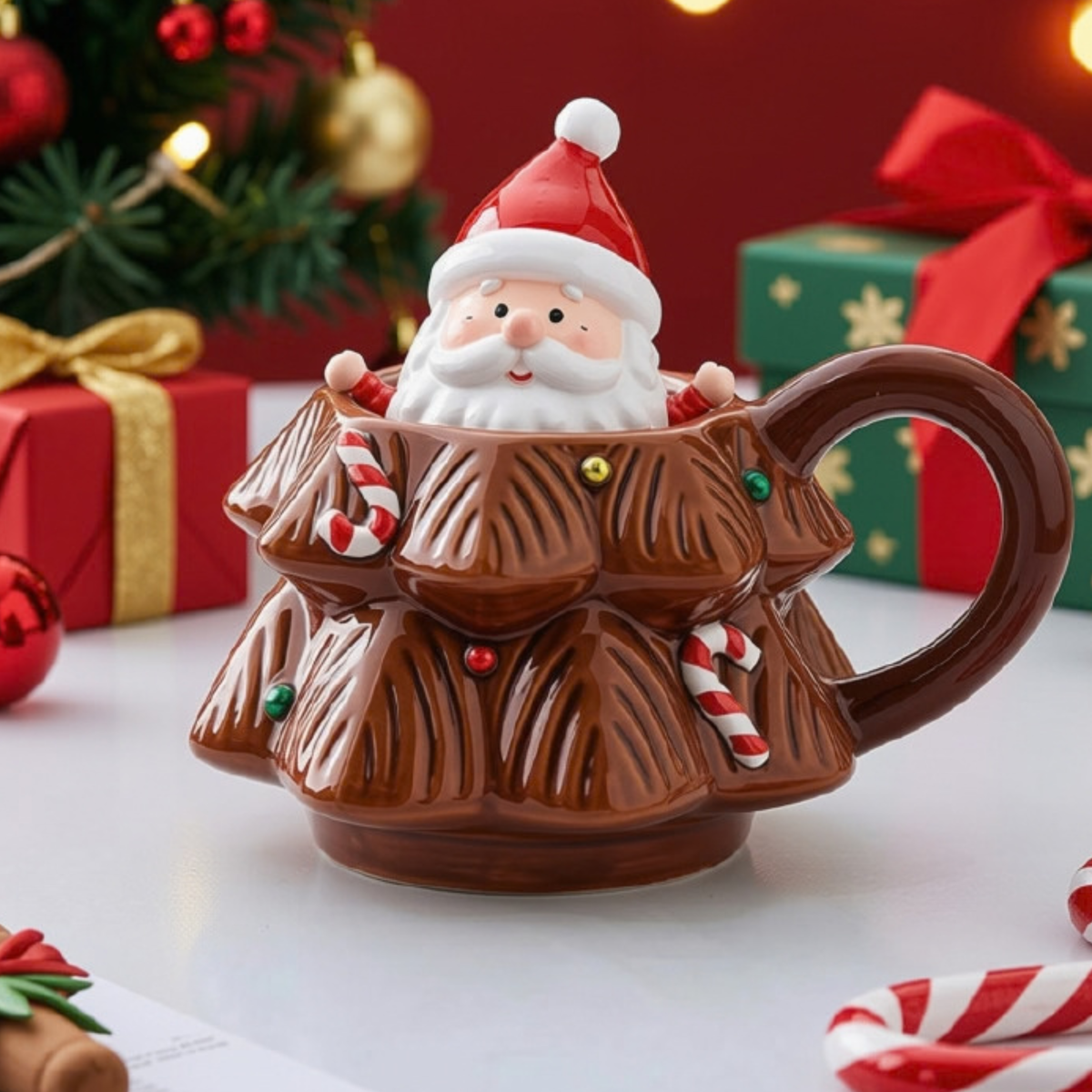 Caneca de Árvore Capacidade: 301ml*400ml Natal de Cerâmica Festiva Fácil de Limpar Xícara de Café de Natal