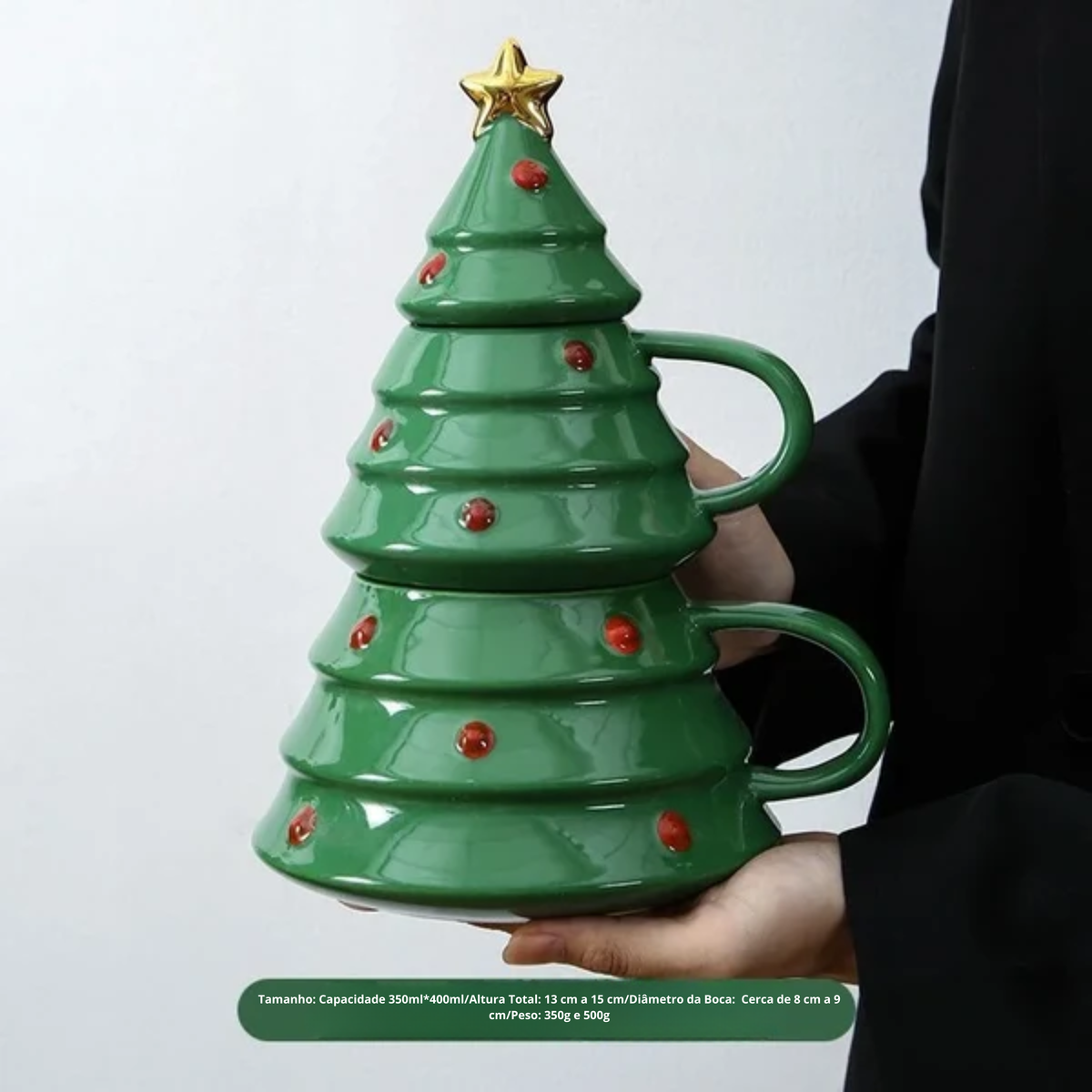 Caneca com Tampa Tree Magic Cerâmica 450ml - A\CASA - Verde Escuro