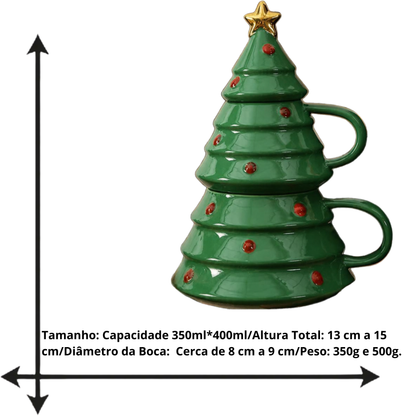 Caneca com Tampa Tree Magic Cerâmica 450ml - A\CASA - Verde Escuro