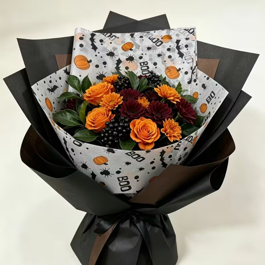 Papel de Seda Decorativo (ou Papel de Embrulho Semitransparente) com Tema de Halloween Morcegos  "BOO"