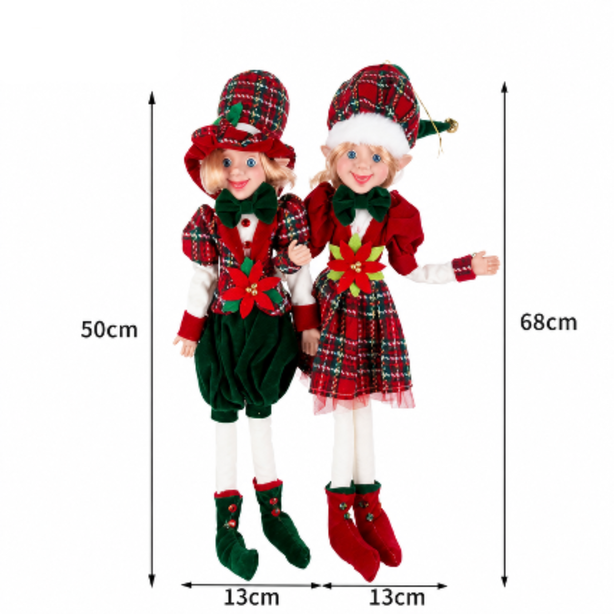 Elfo de Natal 2 peças Estatueta de Papai Noel de 45cm*47ccm/Peso: 360 Gramas, Elfo Natalino