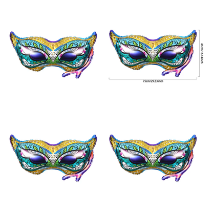 Kits Balões Carnaval Pacote com 4 Balões de Alumínio em Formato de Máscara de Carnaval ou Baile de Máscaras