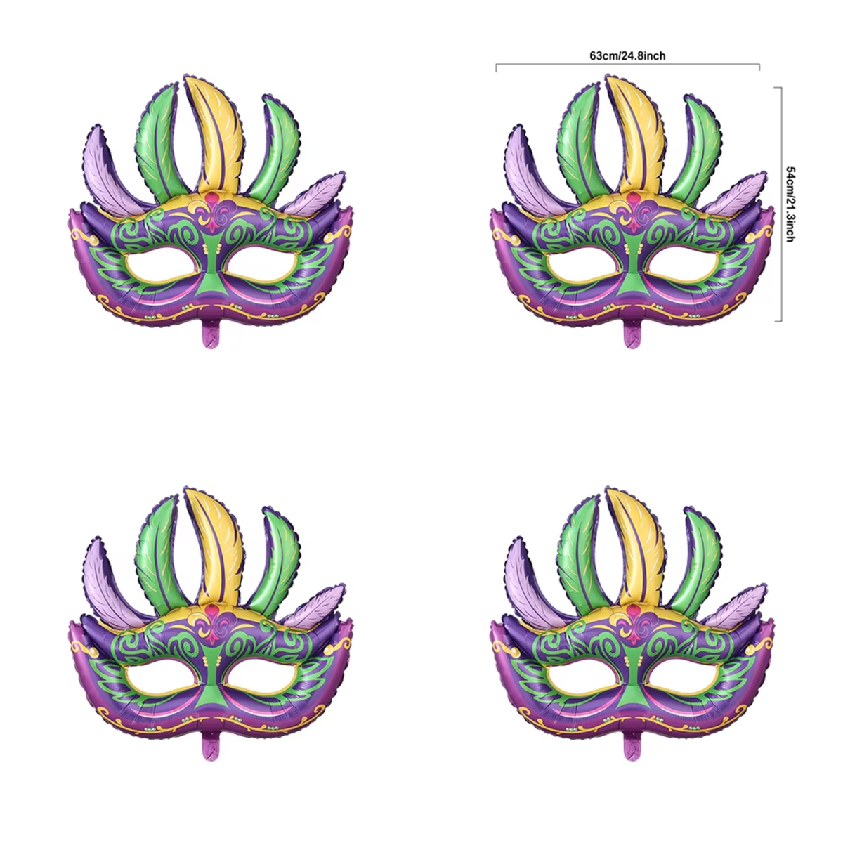 Kits Balões Carnaval Pacote com 4 Balões de Alumínio em Formato de Máscara de Carnaval ou Baile de Máscaras