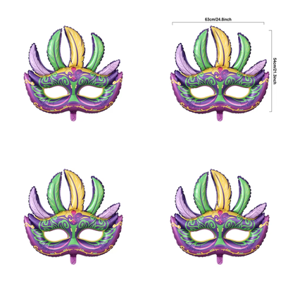 Kits Balões Carnaval Pacote com 4 Balões de Alumínio em Formato de Máscara de Carnaval ou Baile de Máscaras