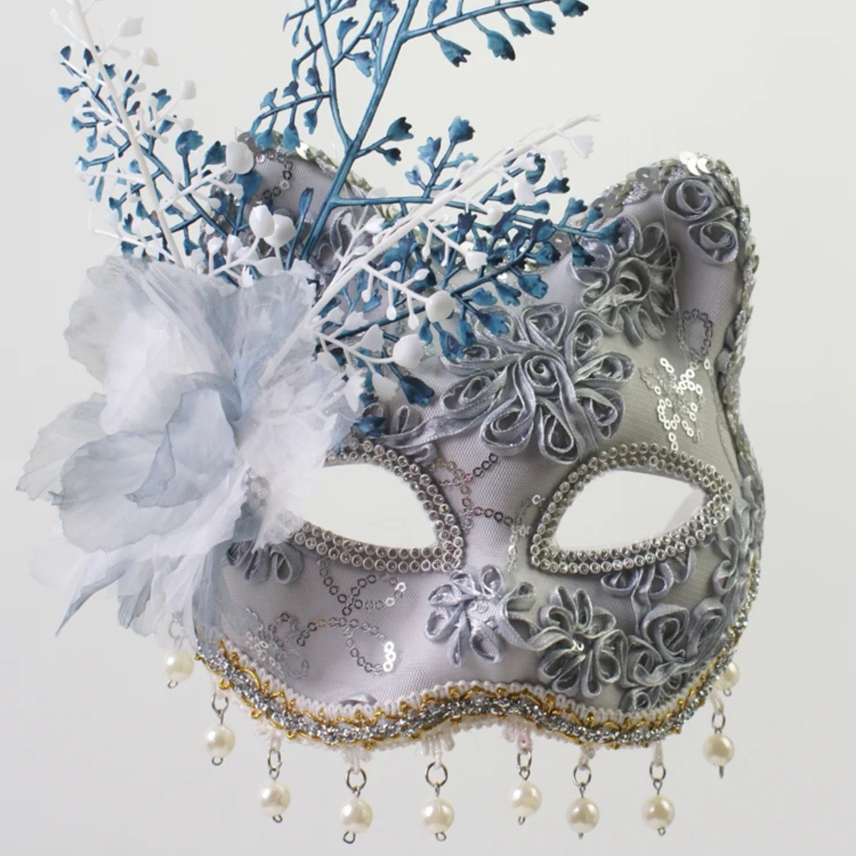 Baile de Máscaras em Formato de Gato/Raposa (Estilo Cat Mask ou Fox Cat Masquerade) Dourada e Lantejoulas