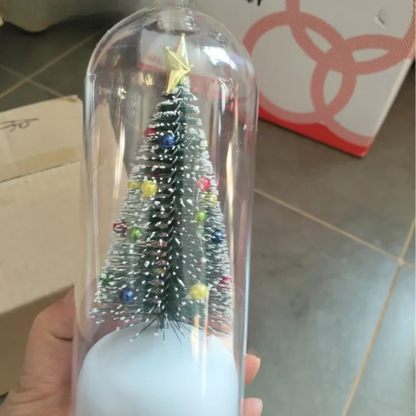 Enfeites de Natal Luminosos em Formato de Garrafa de Vidro com Miniaturas de Árvore de Natal e Papai Noel