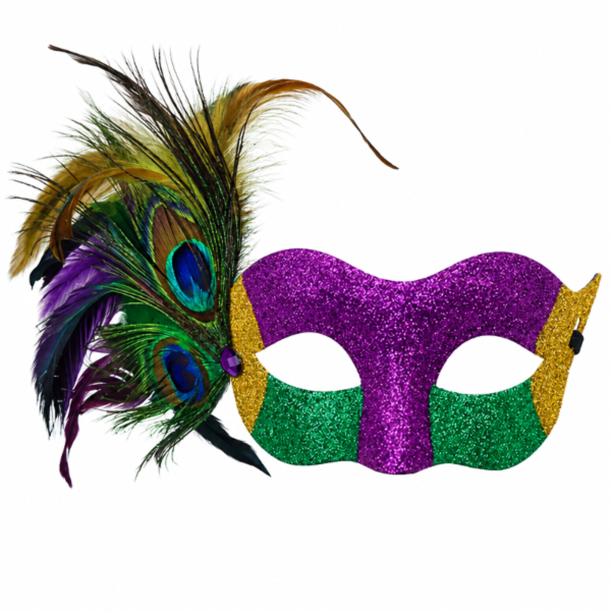 Máscara de Baile de Carnaval Estilo Veneziano Carnaval Enfeitada com Glitter nas Cores Verde, Dourado e Roxo