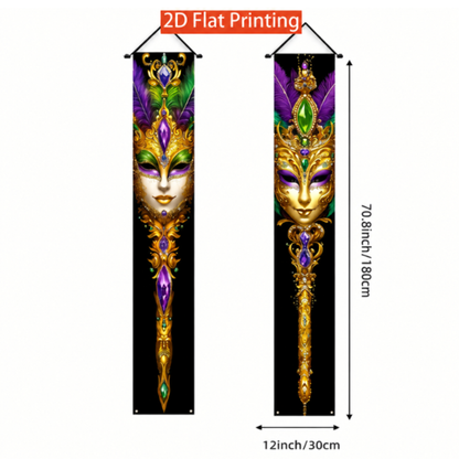 Faixas 2 Placas de Varanda para Carnaval, Placas Coloridas para Baile de Máscaras, Banners Festivos para Porta