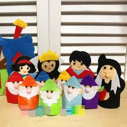 Dedoche História com Fantoche Dedo Faz de Branca Neve e os Sete Anões
