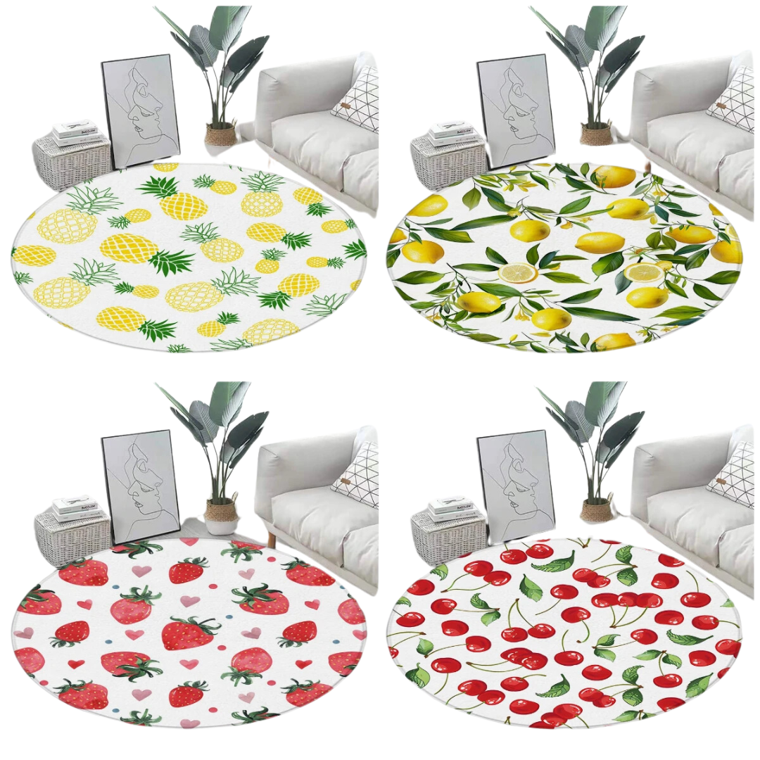 Tapetes decorativos com padrão de frutas tropicais, tapetes redondos, abacaxi e limão