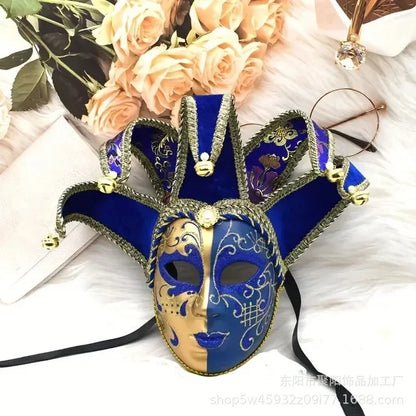 Máscara Veneziana de Bobo da Corte (Piada Divertida / Bobo da Corte) em Vermelho e Dourado
