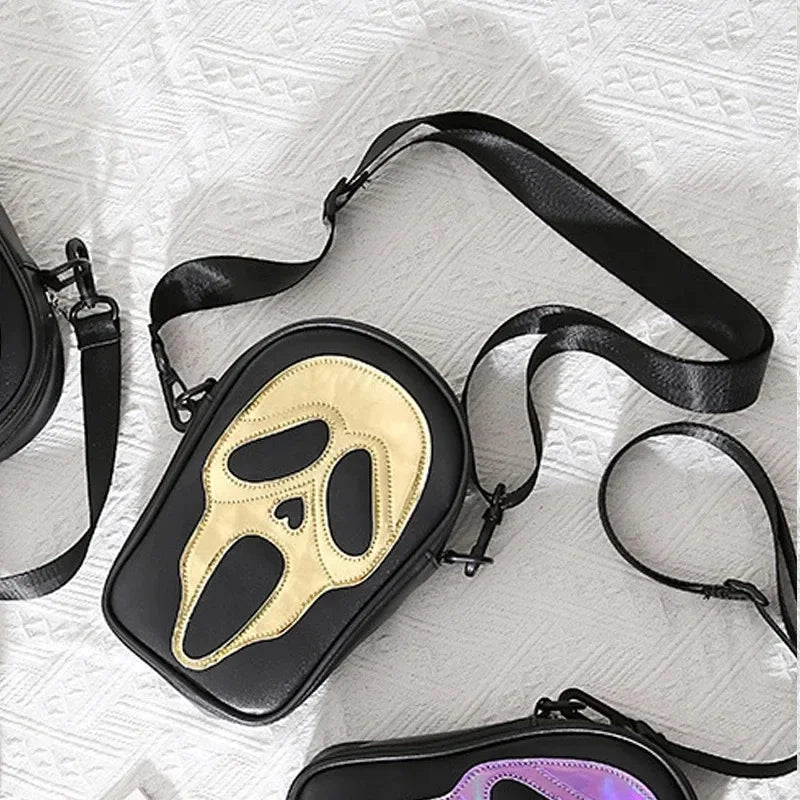 Bolsa transversal com rosto de fantasma refletivo de Halloween para mulheres e homens