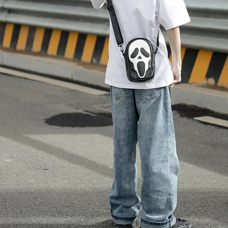 Bolsa transversal com rosto de fantasma refletivo de Halloween para mulheres e homens