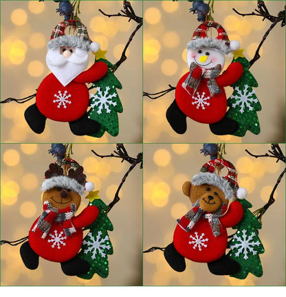 Kits Enfeites Natal Pelúcia Papai Noel e Neve Rena e Urso com Roupinha Verde e Vermelho