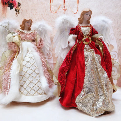 Anjo decorativo para árvore de natal enfeite de árvore de anjo Natal de 40,64cm com asas