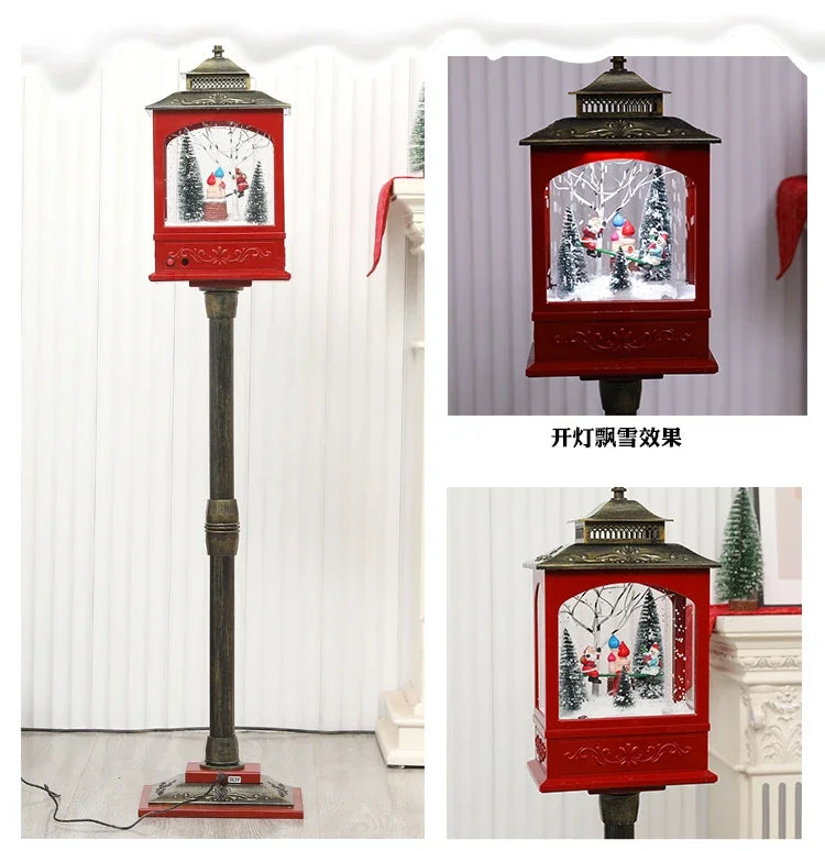 Poste Natalino Musical com Neve Artificial, 1.2 metros, Iluminação LED,  Músicas e 38cm