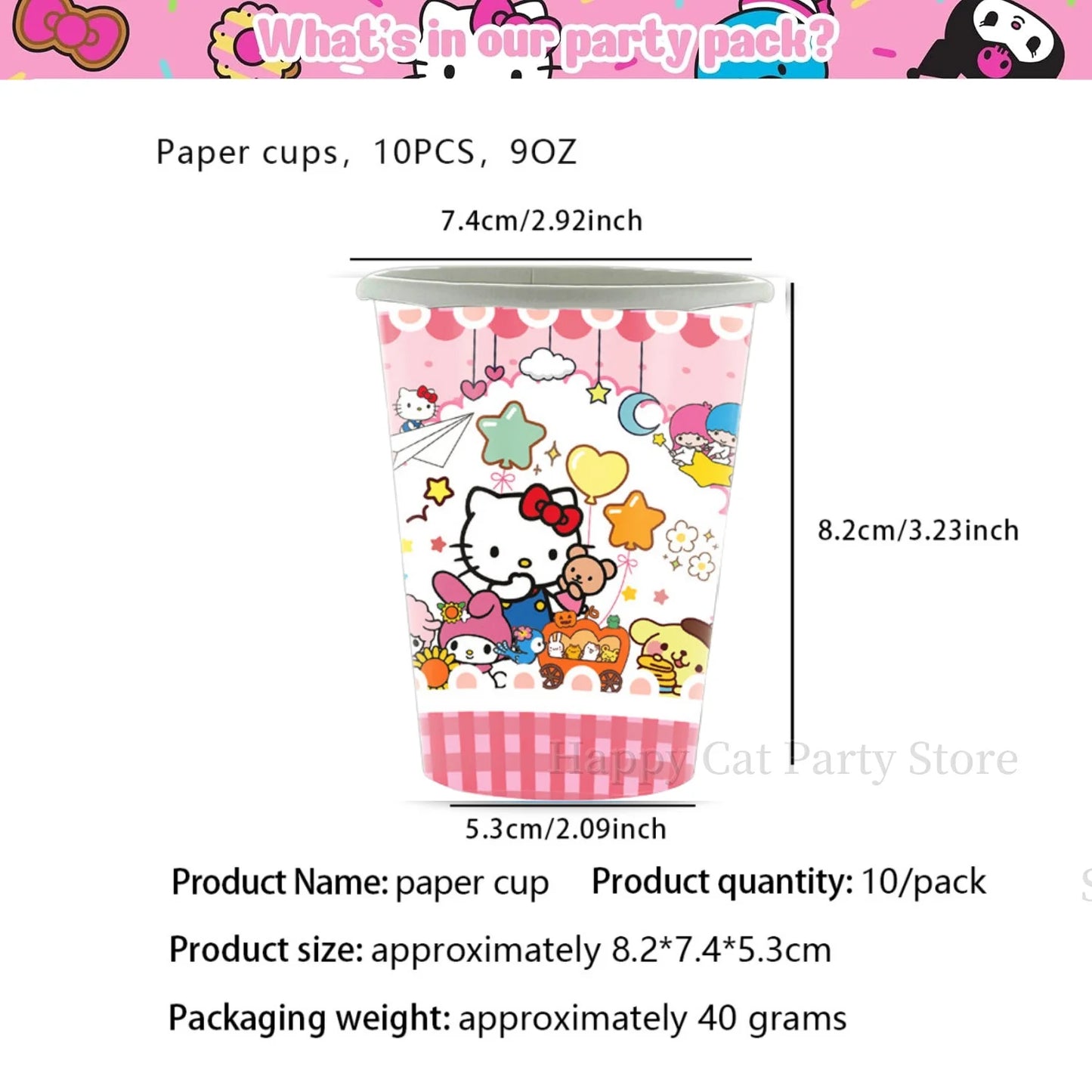 Kit de hello kitty para decoração de festa de aniversário de Kitt - 217 peças, incluindo top