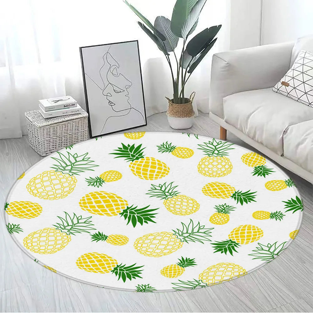 Tapetes decorativos com padrão de frutas tropicais, tapetes redondos, abacaxi e limão