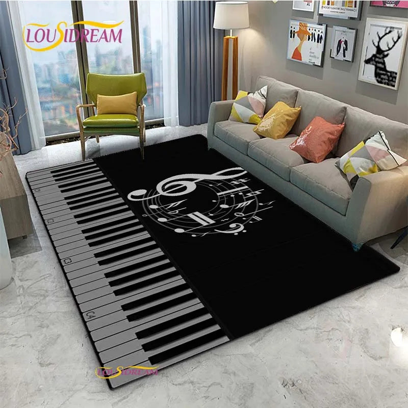 Tapete de Área Tema Musical 1,5 x 2,1 m/60 x 84 pol/152 x 213cm Piano, Teclado e Tapete
