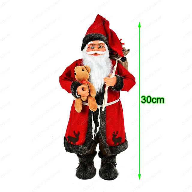 Boneco Papai Noel Figura de Papai Noel Bonita em Pé, Colecionável, Boneca de Papai Noel para Mesa de Escritório, Lantejoulas Prateadas