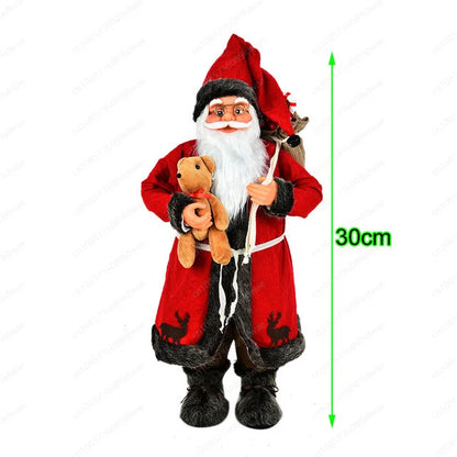 Boneco Papai Noel Figura de Papai Noel Bonita em Pé, Colecionável, Boneca de Papai Noel para Mesa de Escritório, Lantejoulas Prateadas
