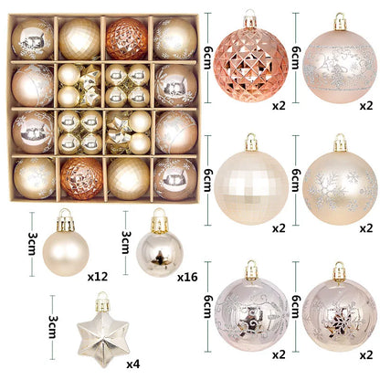Bolas Natal 44 Unidades de Bolas para Enfeitar Árvore de Natal, Ouro Branco, Tamanho Real